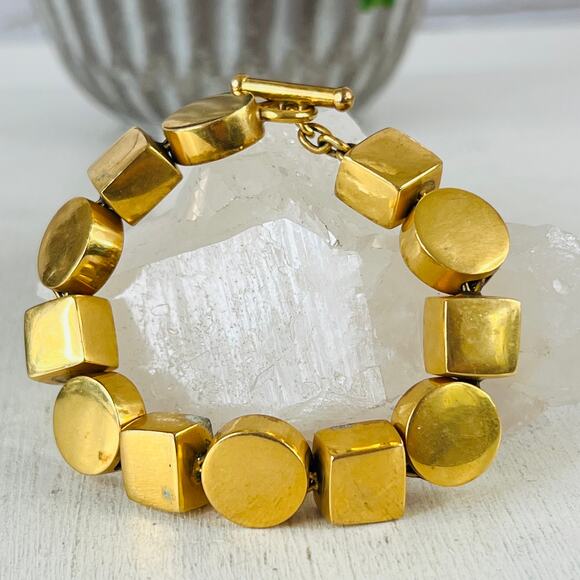 Vintage Steven Vaubel 18K Plated Brass Geometric Link  Chunky Bracelet - Picture 8 of 14